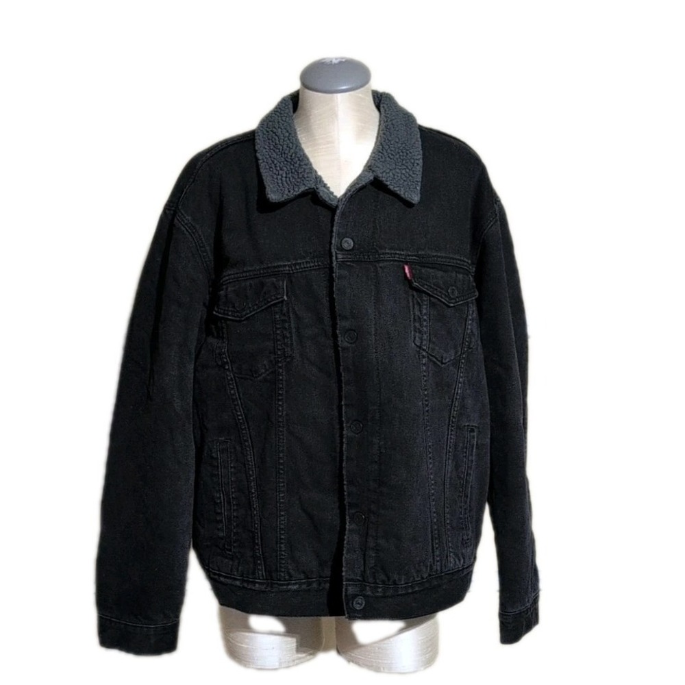 Levi's Men's sz XL Regular Fit Sherpa Faux Fur Lined Denim Trucker Jacket Black